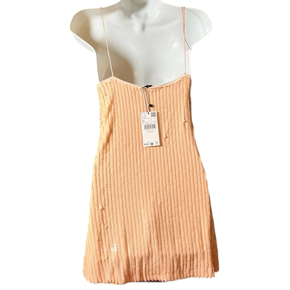 Mango MNG Short sequin dress size 2 New with tags color peach - Picture 4 of 5
